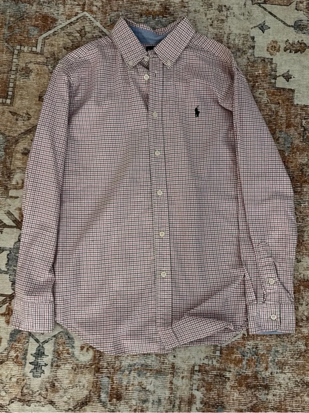 Ralph Lauren Red and White Mini Check Button-Down Shirt